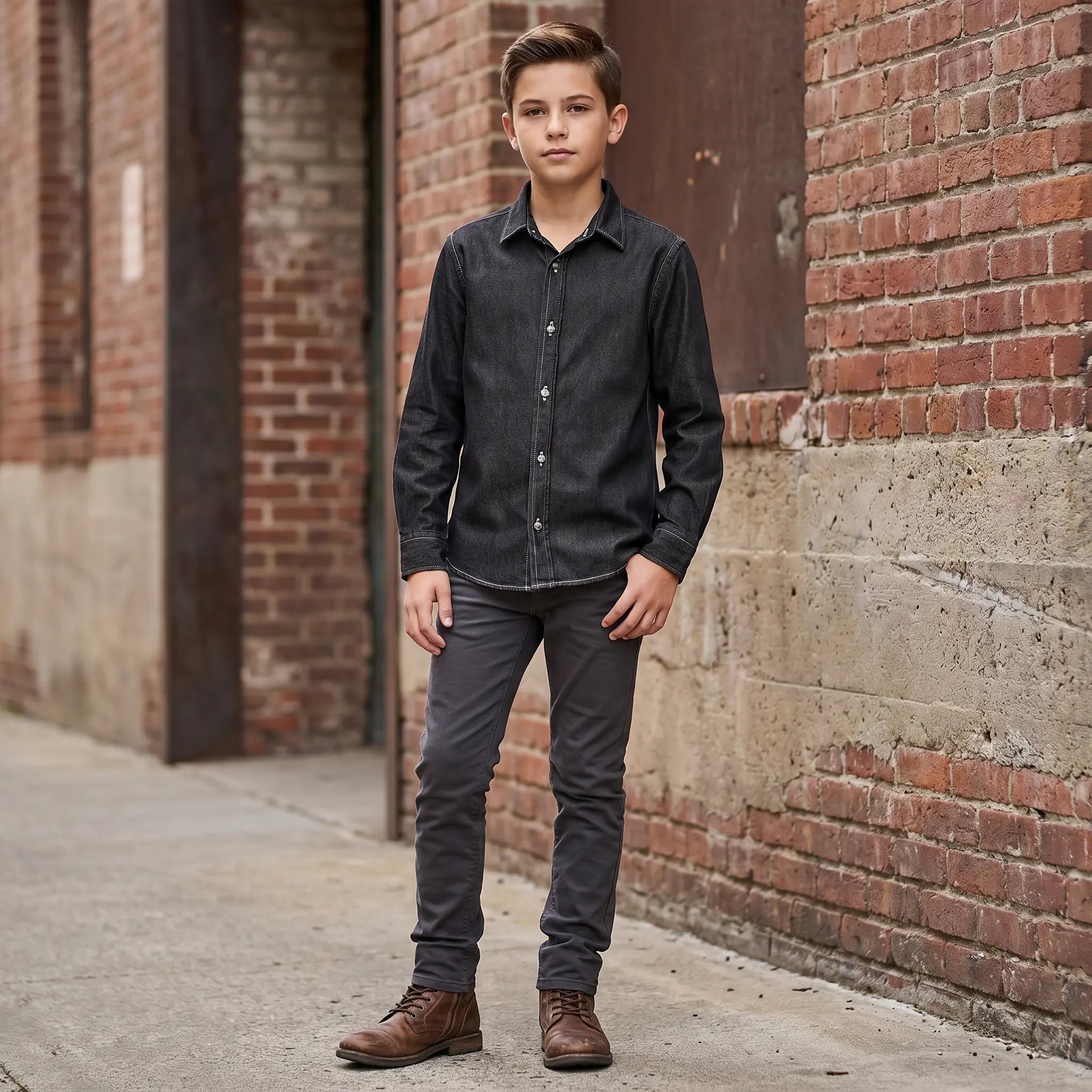 Boy L/s Italian Collar Shirt - Black NUPKEET