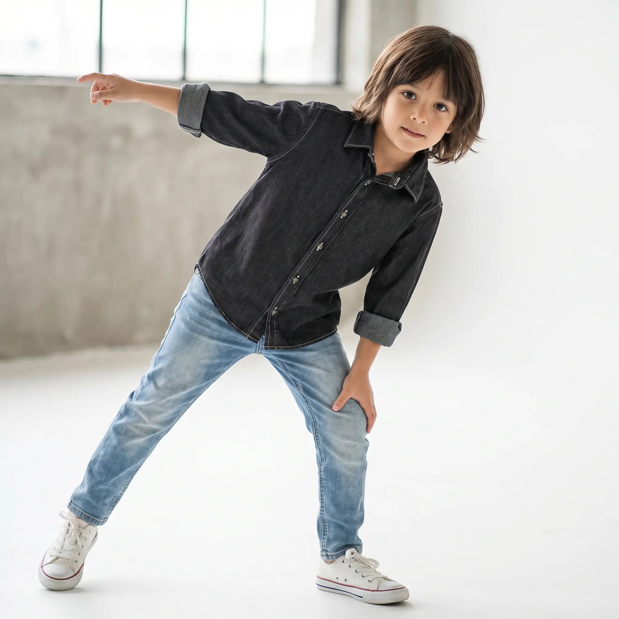 Boy L/s Italian Collar Shirt - Black NUPKEET