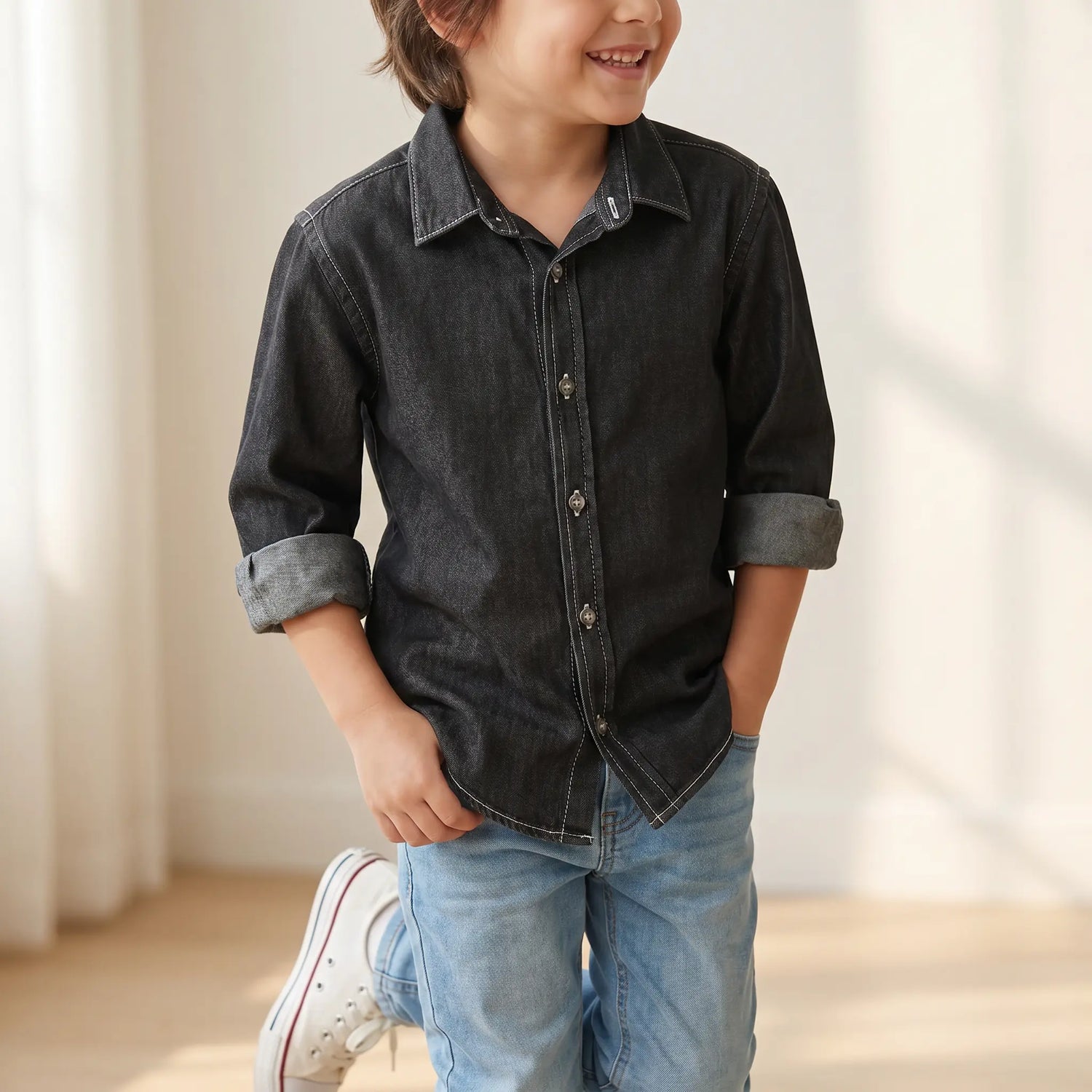 Boy L/s Italian Collar Shirt - Black NUPKEET
