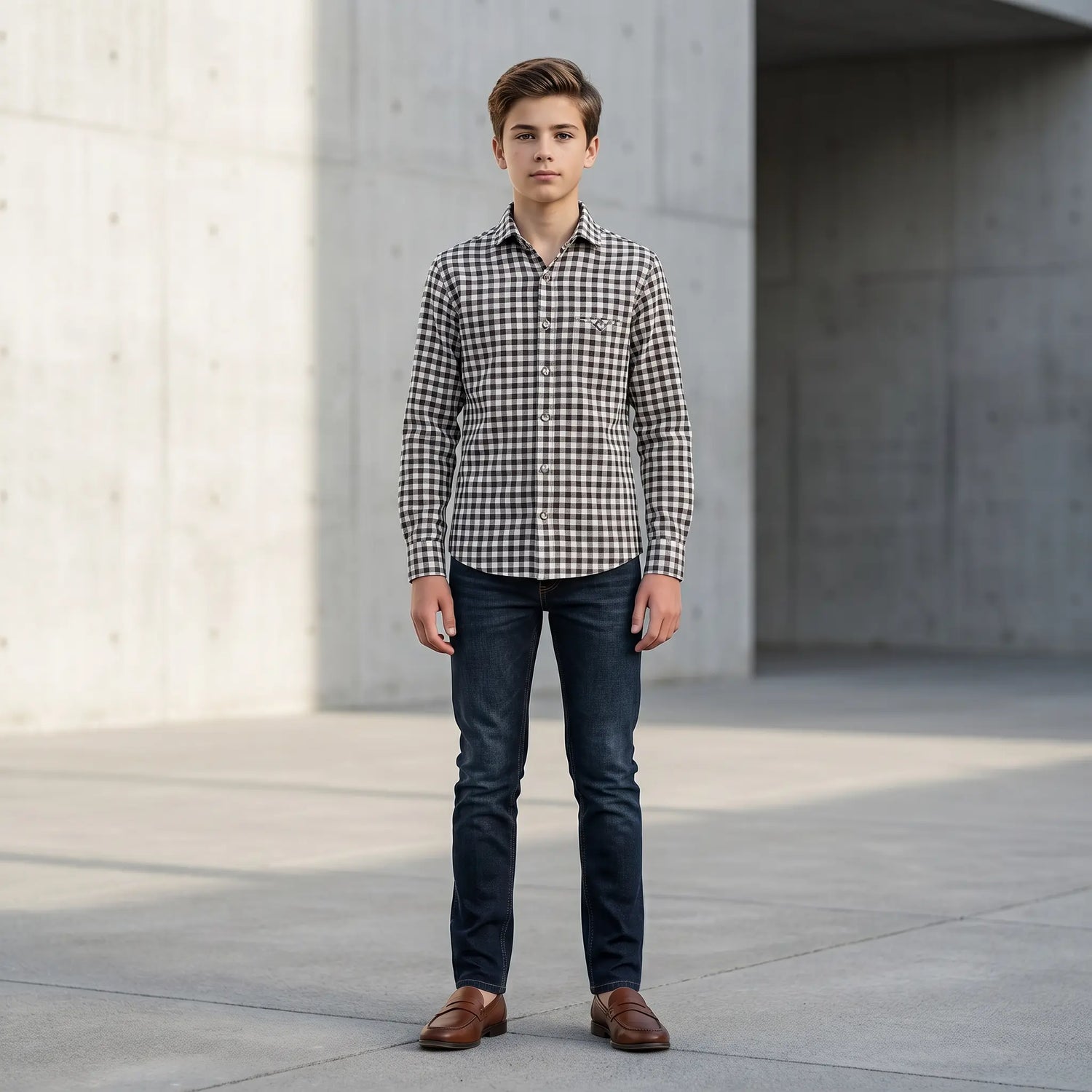 Boy L/s French Collar Shirt - White &amp; Red NUPKEET