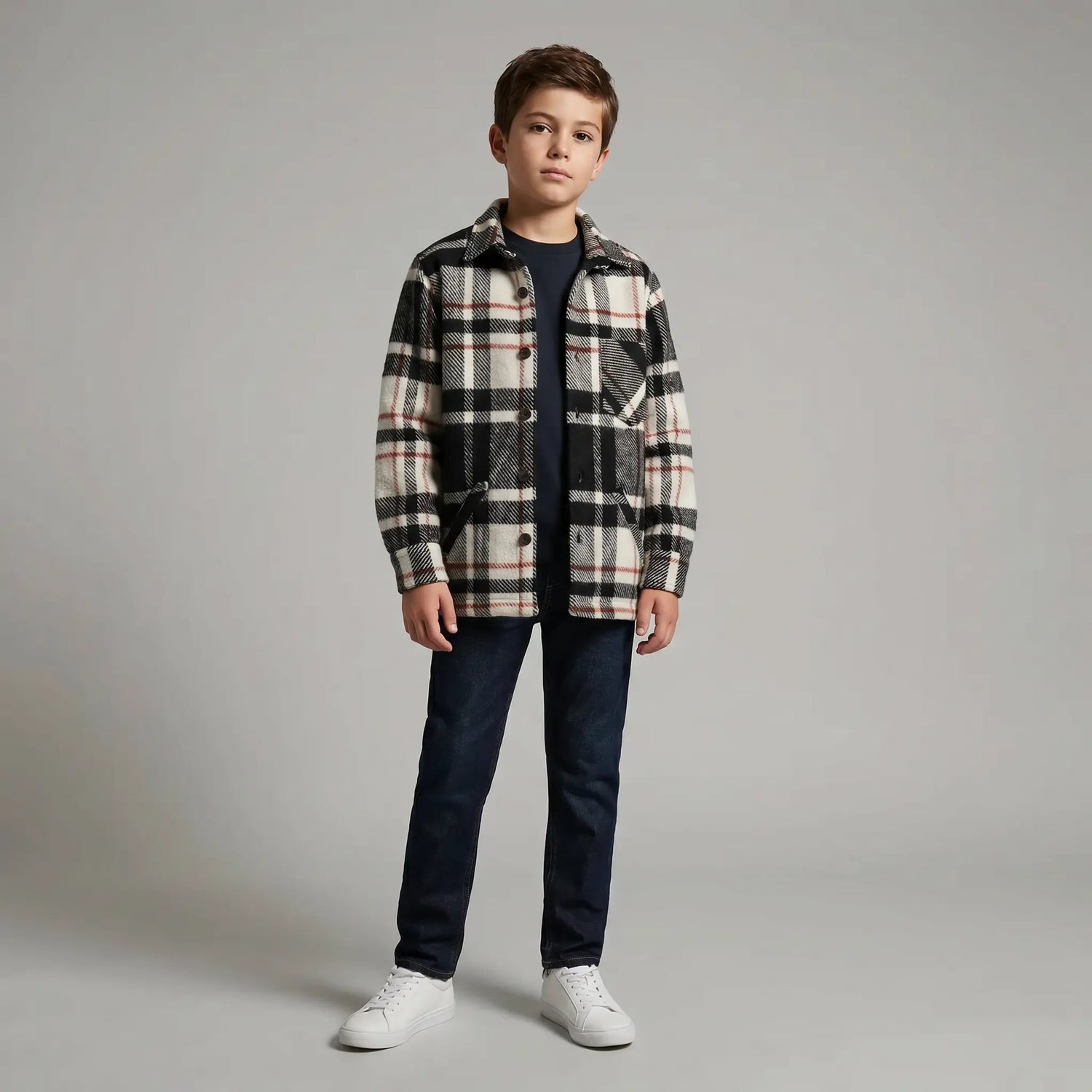 Boy Wide Jacket Shirt W/welt - Black &amp; White NUPKEET