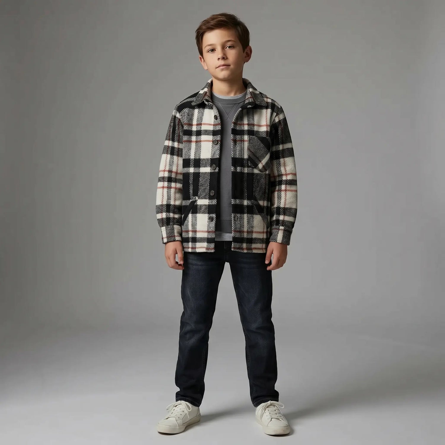 Boy Wide Jacket Shirt W/welt - Black &amp; White NUPKEET