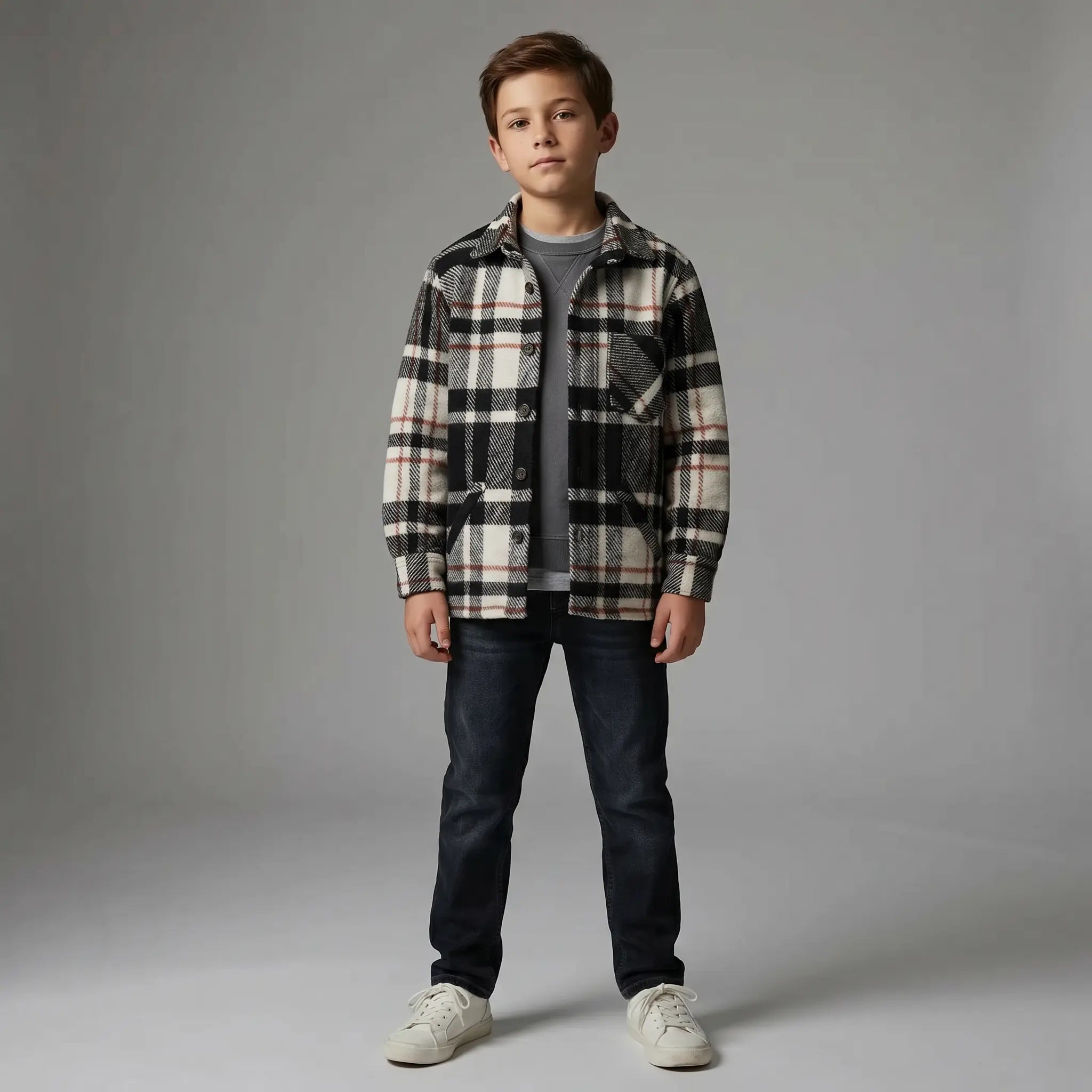 Boy Wide Jacket Shirt W/welt - Black &amp; White NUPKEET