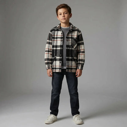 Boy Wide Jacket Shirt W/welt - Black &amp; White NUPKEET