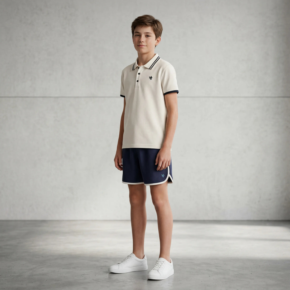 Boys Cream Polo Shirt &amp; Navy Shorts Set Sol Vera