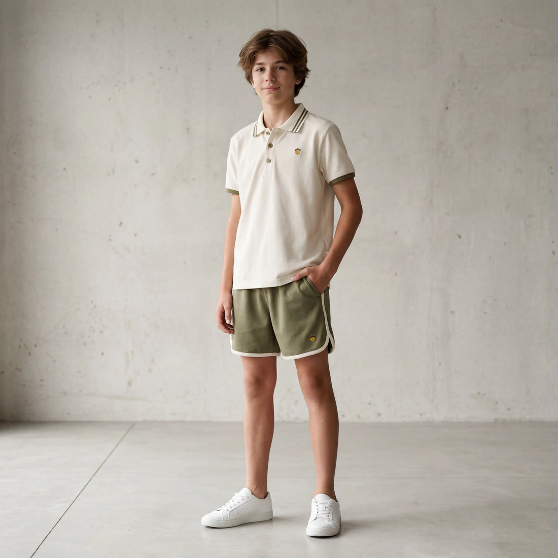 Boys Cream Polo Shirt &amp; Olive Shorts Set Sol Vera