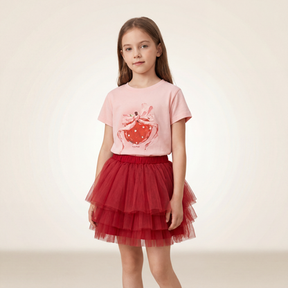 Girls Pink Strawberry Graphic T-Shirt