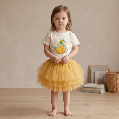 Girls Pineapple T-Shirt &amp; Yellow Tulle Skirt Set