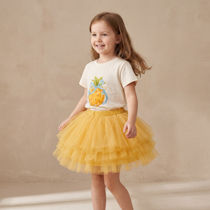 Girls Pineapple T-Shirt &amp; Yellow Tulle Skirt Set