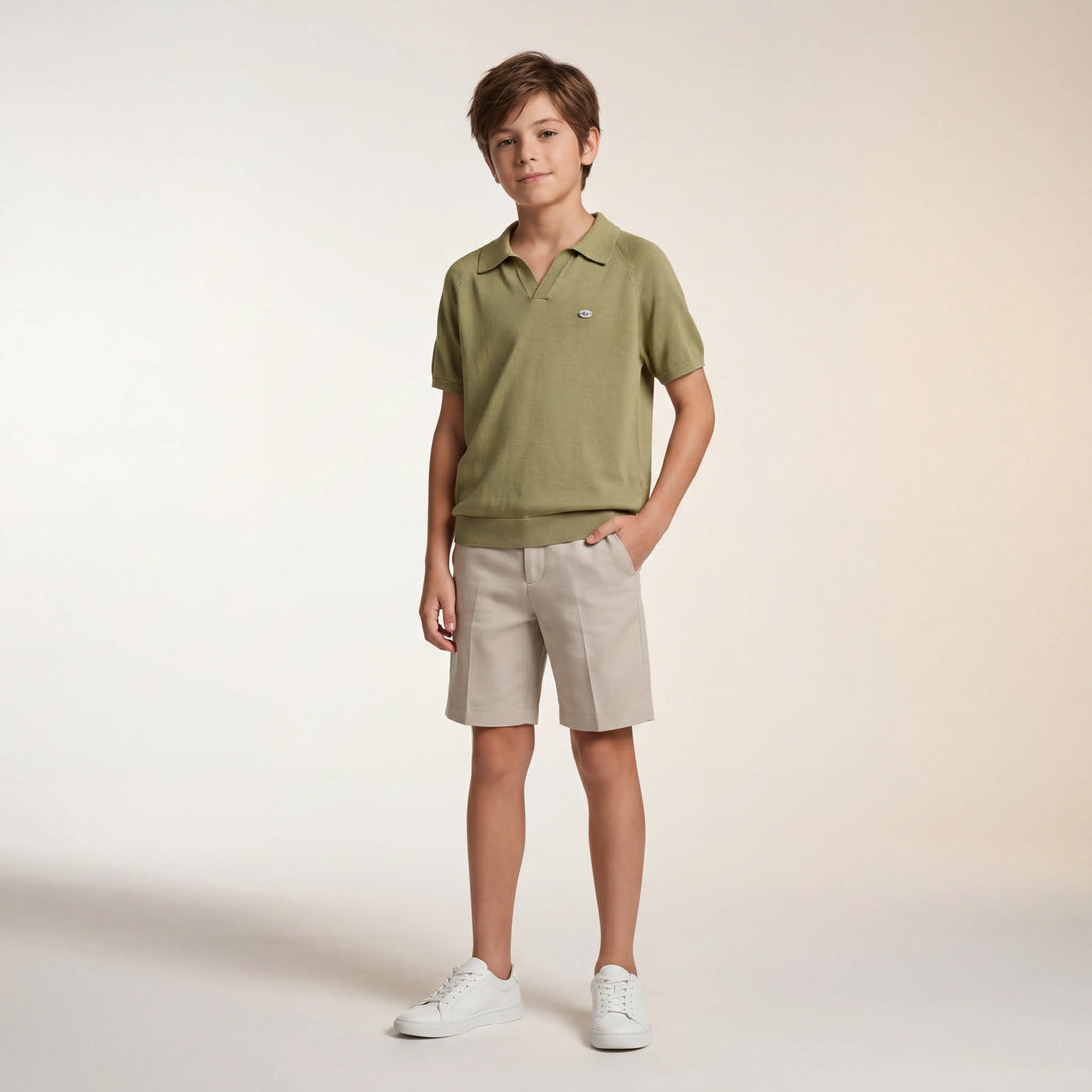 Boys Olive Green Knit Polo Shirt Sol Vera