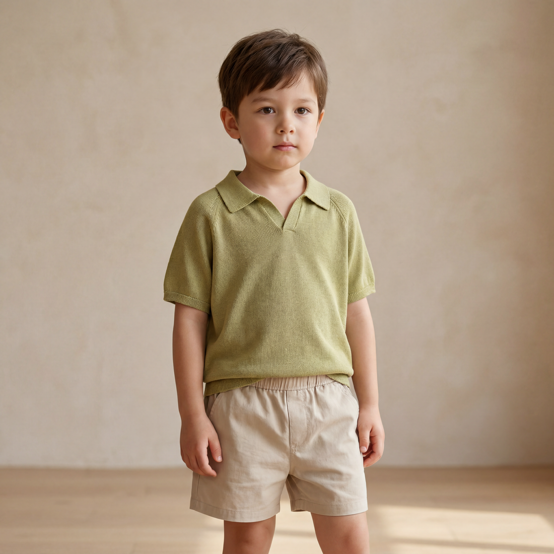 Boys Olive Green Knit Polo Shirt