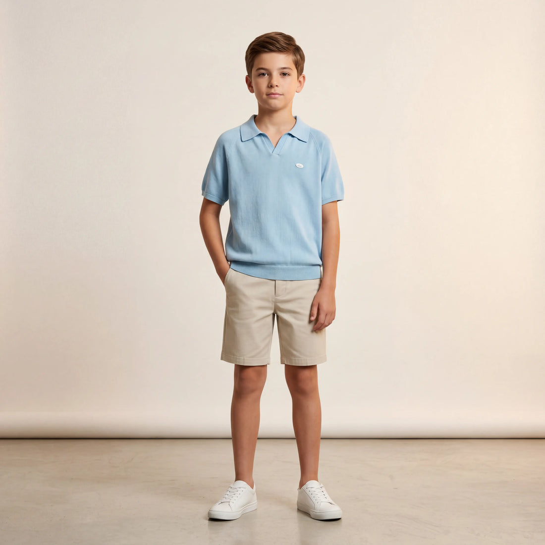 Boys Blue Knit Polo Shirt Sol Vera