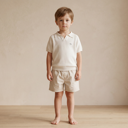Boys White Knit Polo Shirt