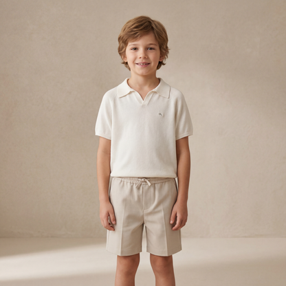 Boys White Knit Polo Shirt