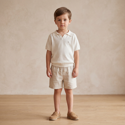 Boys White Knit Polo Shirt