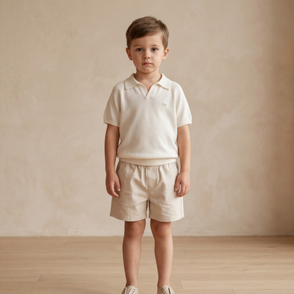 Boys White Knit Polo Shirt