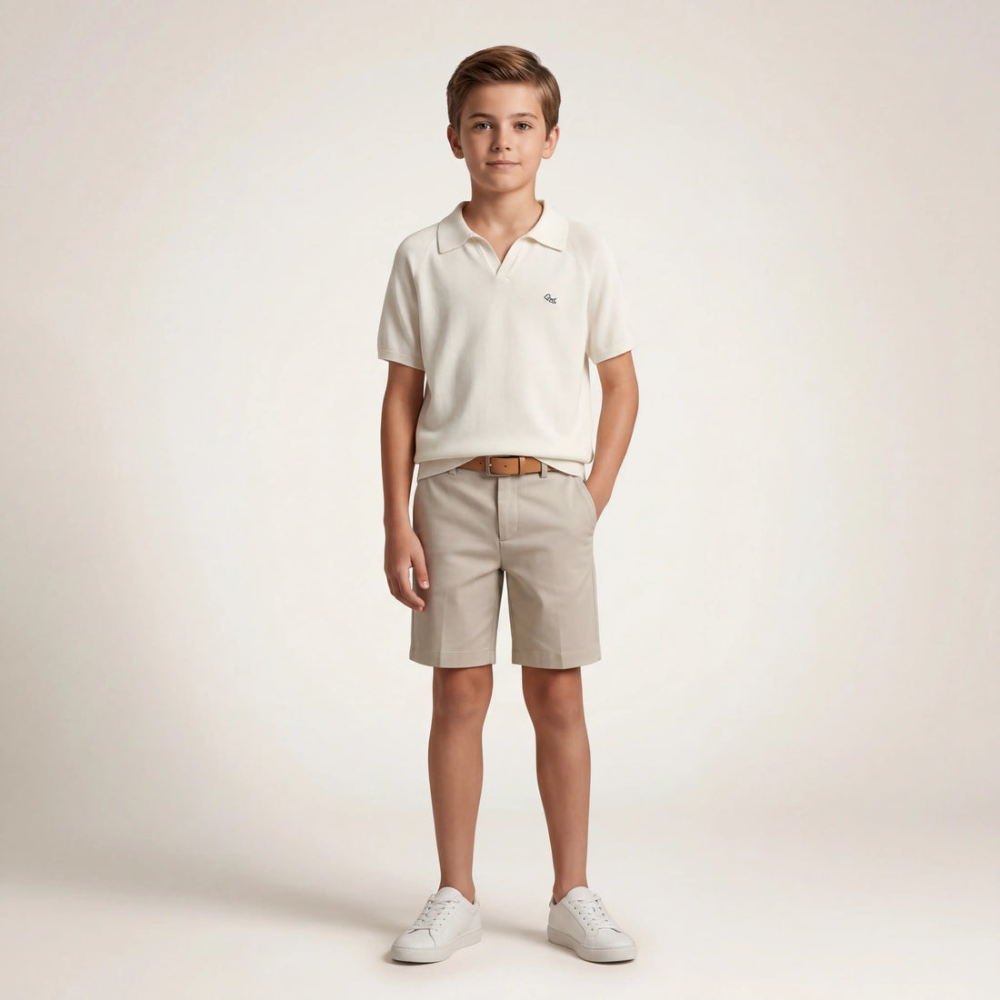 Boys White Knit Polo Shirt Sol Vera