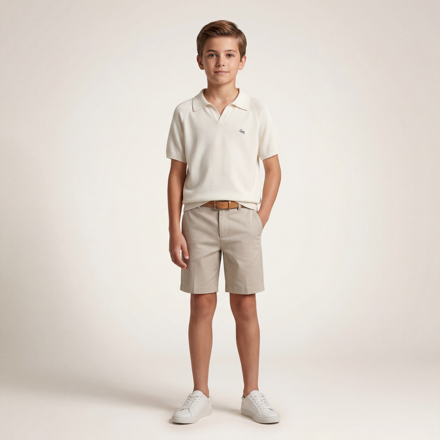 Boys White Knit Polo Shirt