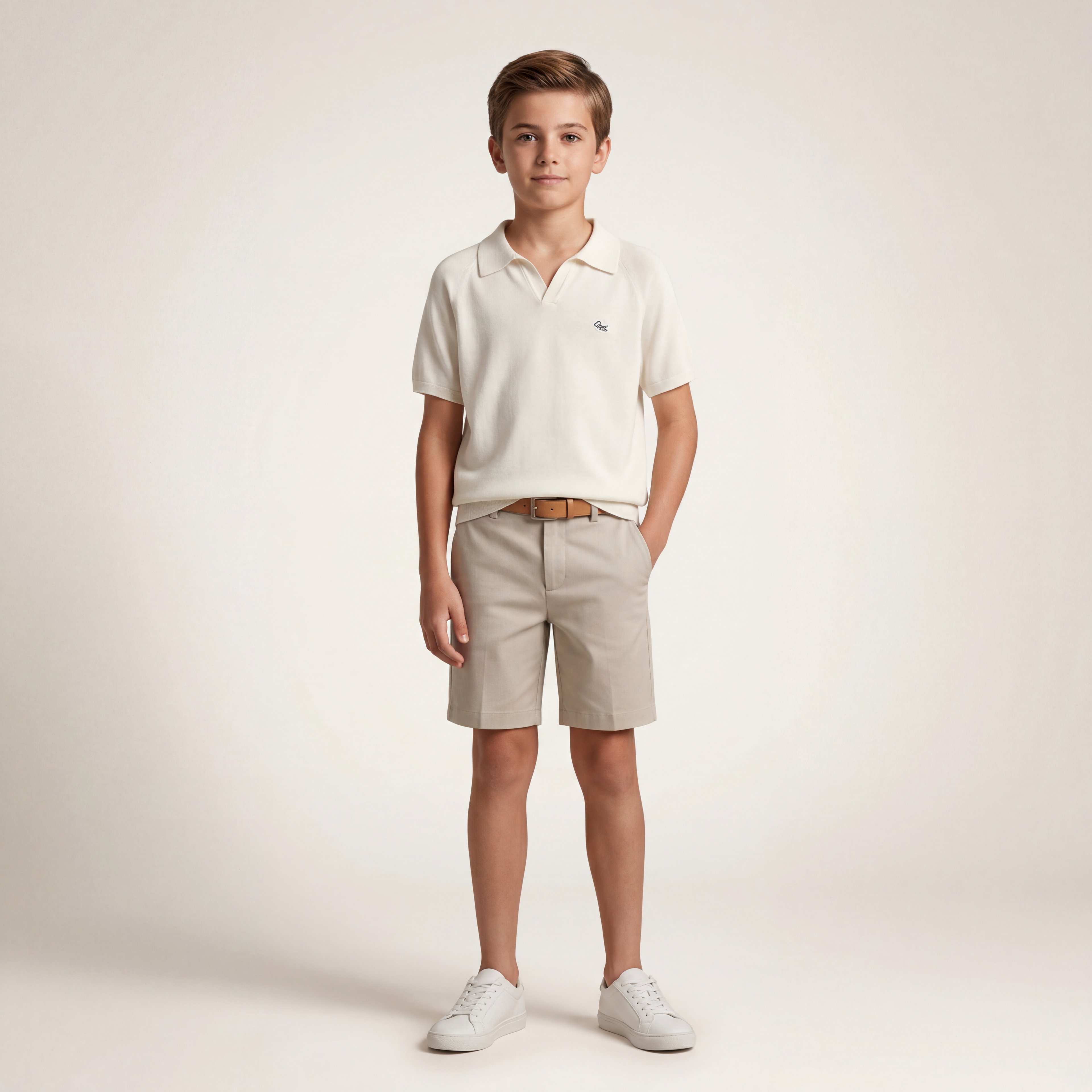 Boys White Knit Polo Shirt