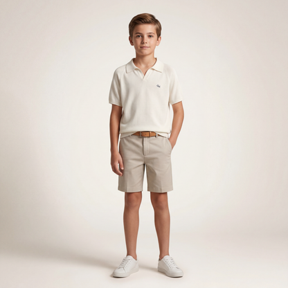 Boys White Knit Polo Shirt