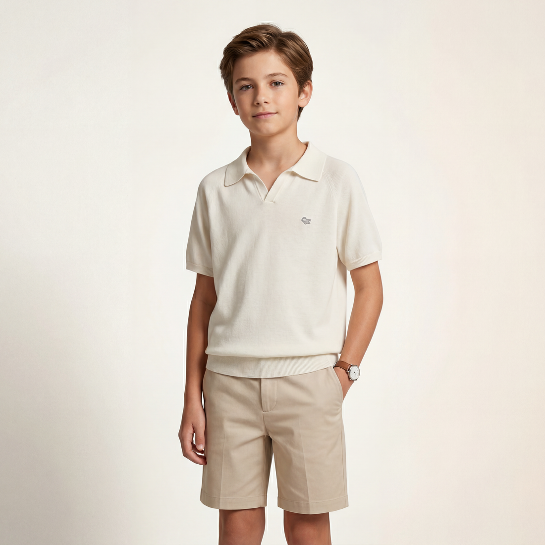 Boys White Knit Polo Shirt