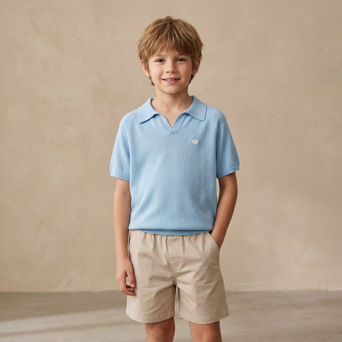 Boys Blue Knit Polo Shirt