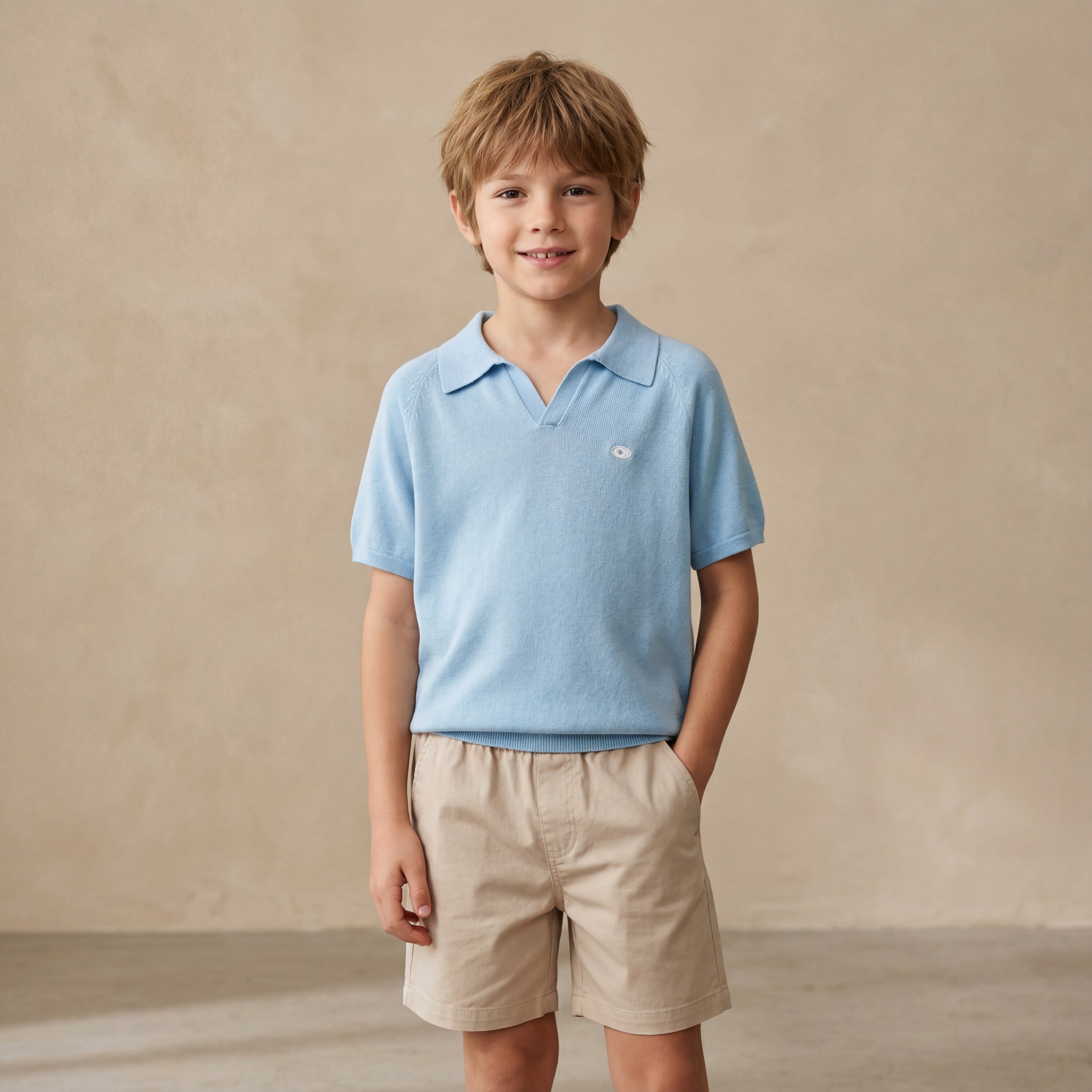 Boys Blue Knit Polo Shirt