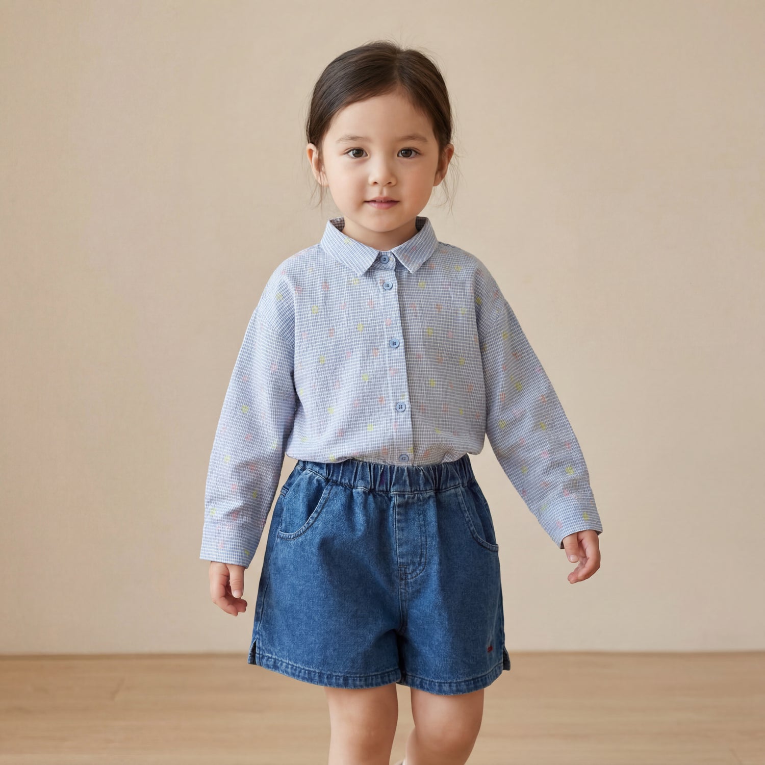 Girls Blue Shirt &amp; Denim Shorts Set