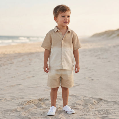 Boys Desert Sand Linen Blend Shirt &amp; Shorts Set