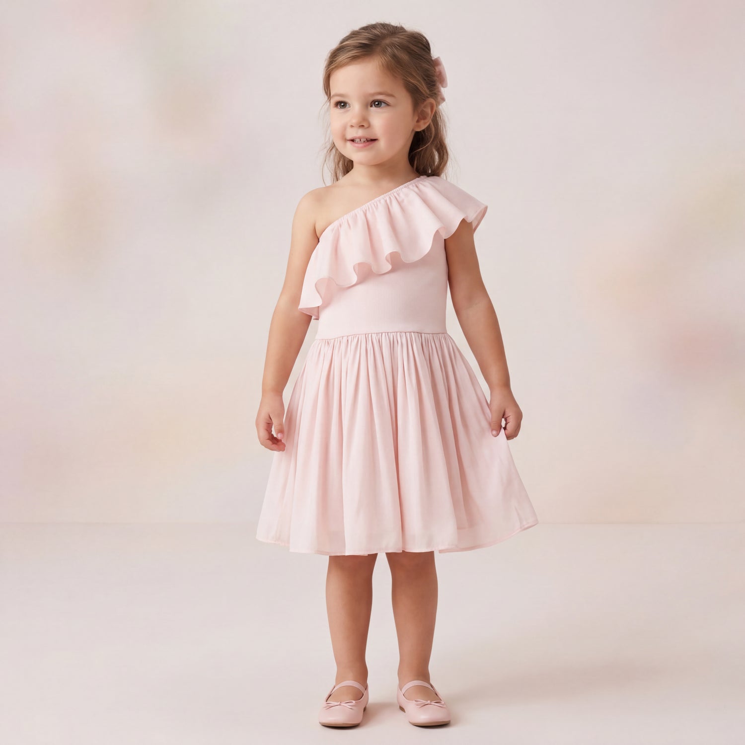 Girls Cloud Pink One-Shoulder Dress