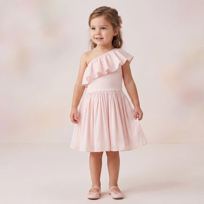 Girls Cloud Pink One-Shoulder Dress