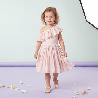 Girls Cloud Pink One-Shoulder Dress