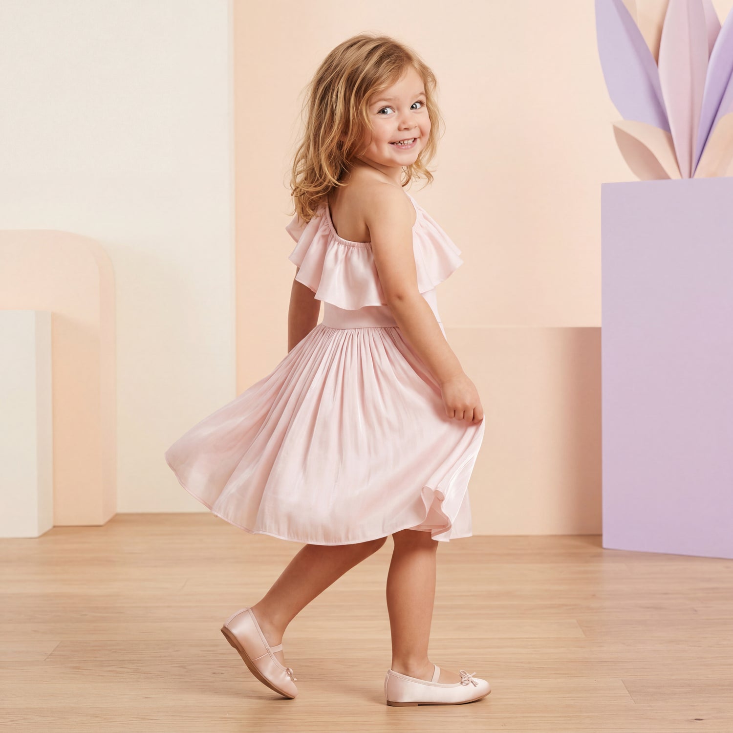 Girls Cloud Pink One-Shoulder Dress