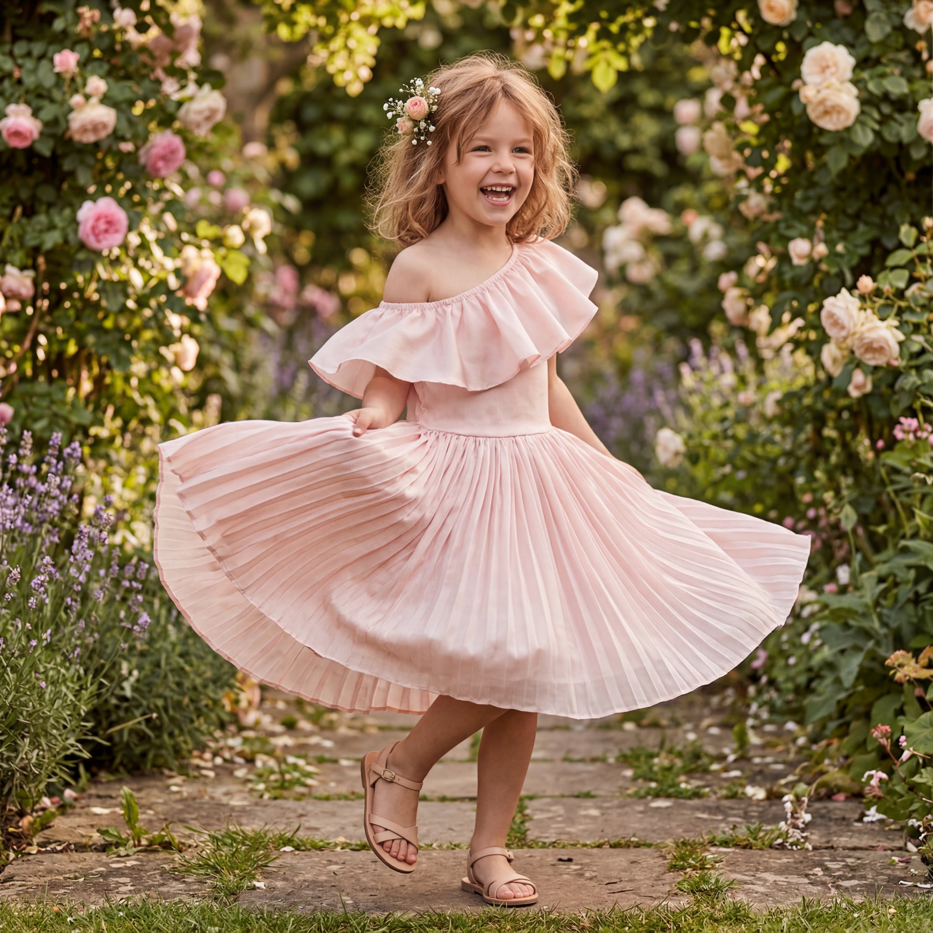 Girls Cloud Pink One-Shoulder Dress