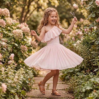 Girls Cloud Pink One-Shoulder Dress