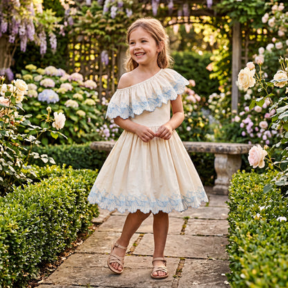 Girls Pearled Ivory One-Shoulder Dress