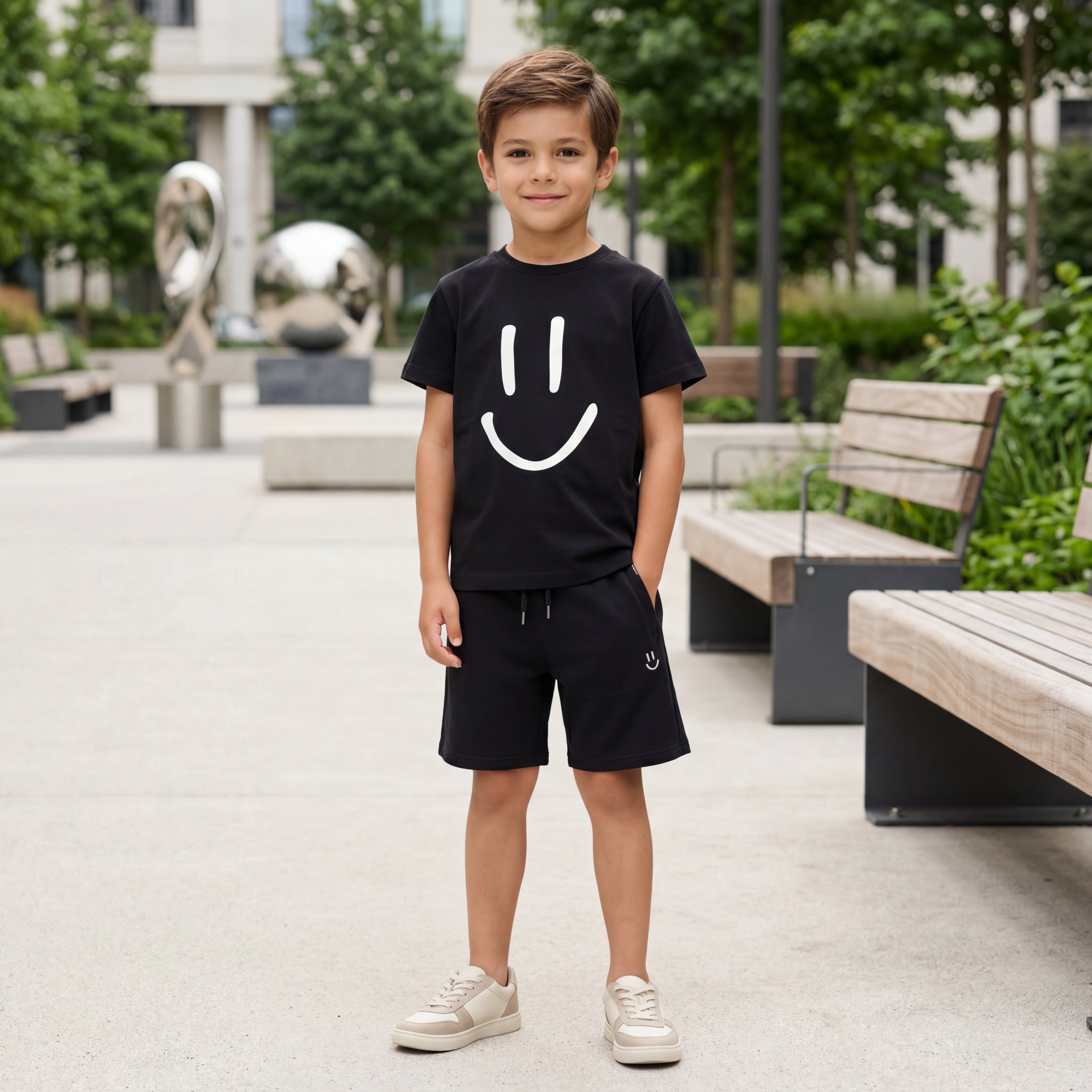 Boys Black Organic Cotton T-Shirt &amp; Shorts Set