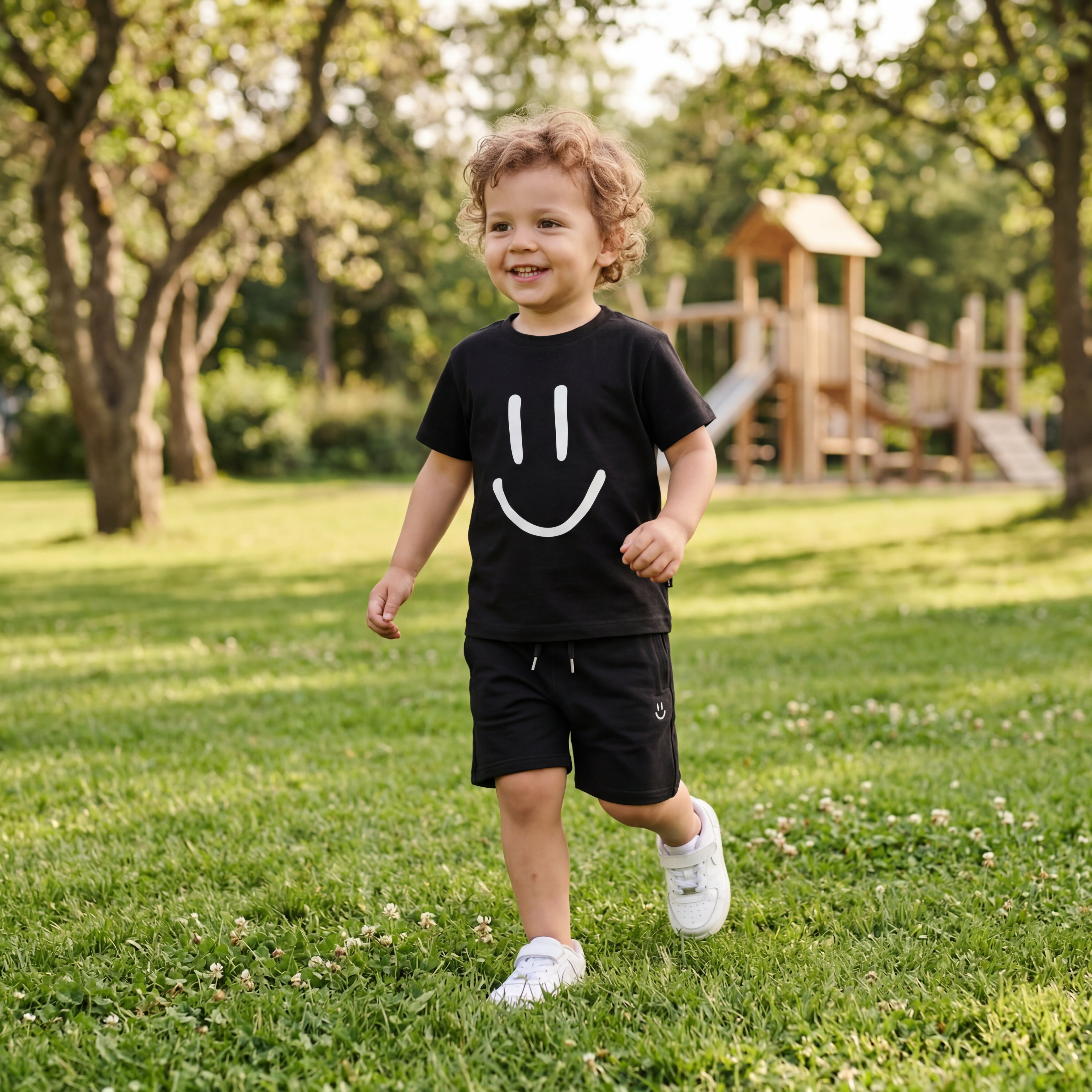 Boys Black Organic Cotton T-Shirt &amp; Shorts Set