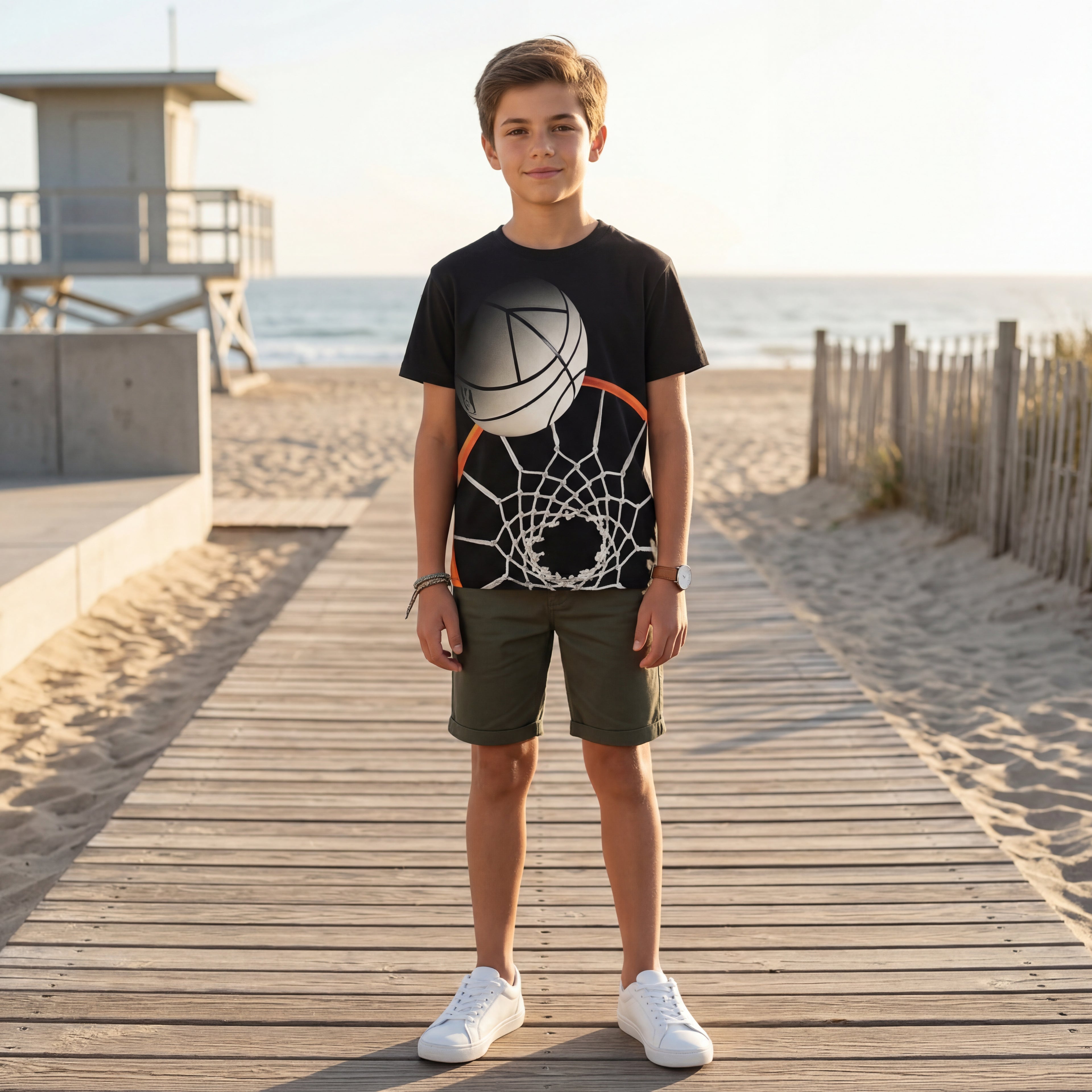 Boys Basket Hoop Organic Cotton T-Shirt