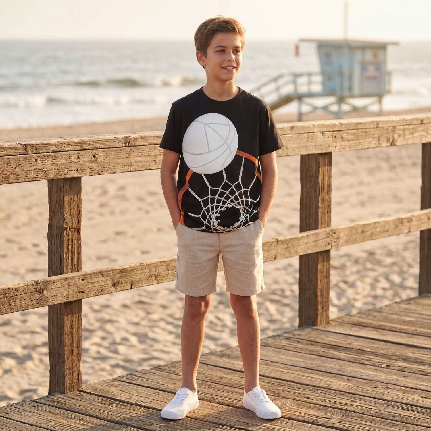Boys Basket Hoop Organic Cotton T-Shirt