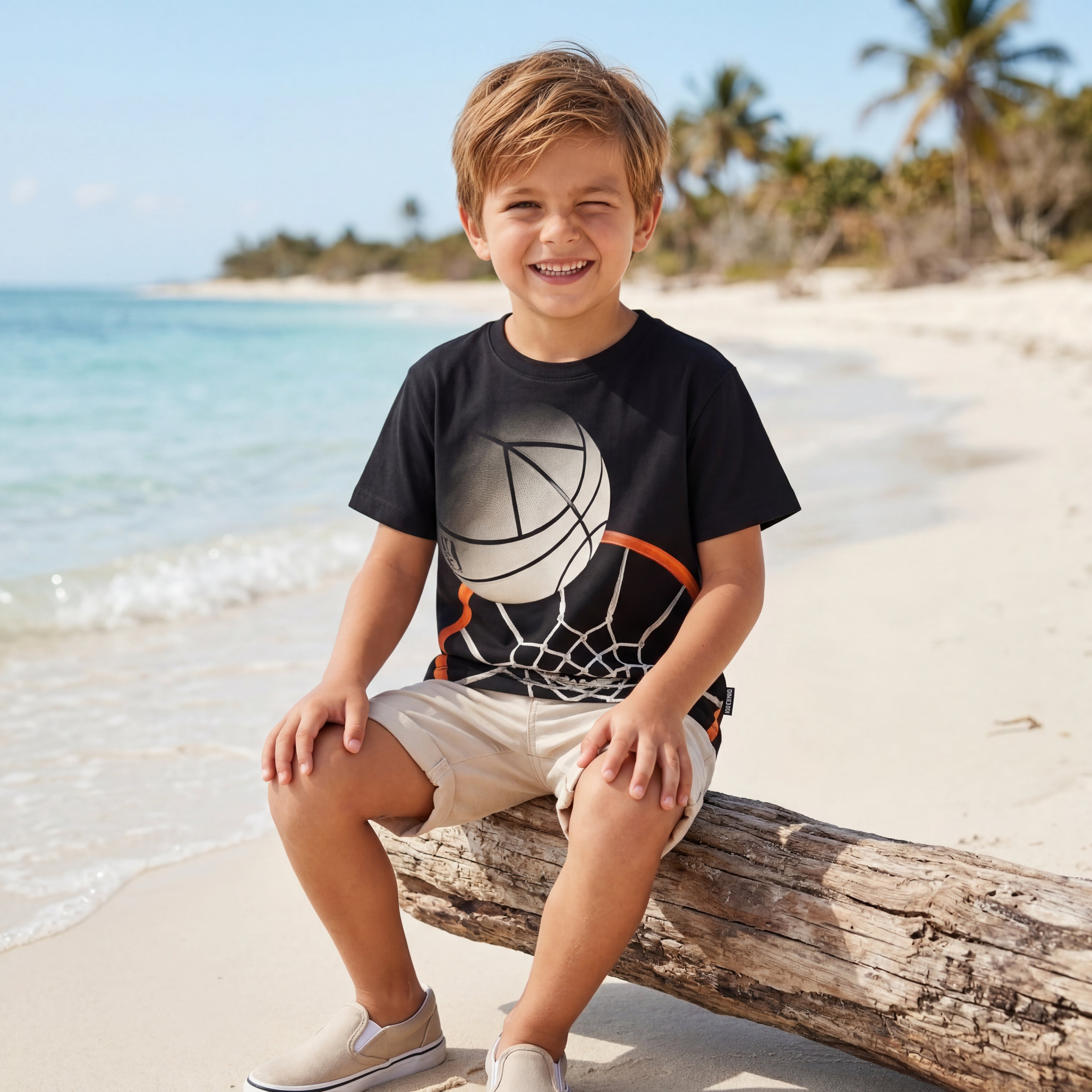 Boys Basket Hoop Organic Cotton T-Shirt