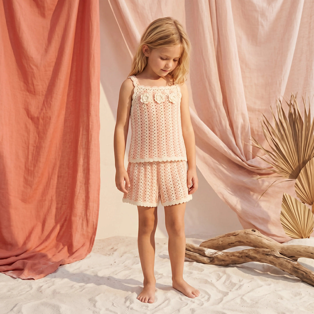 Larya Knit Top &amp; Mekylane Pink Striped Shorts Set for Girls LOUISE MISHA