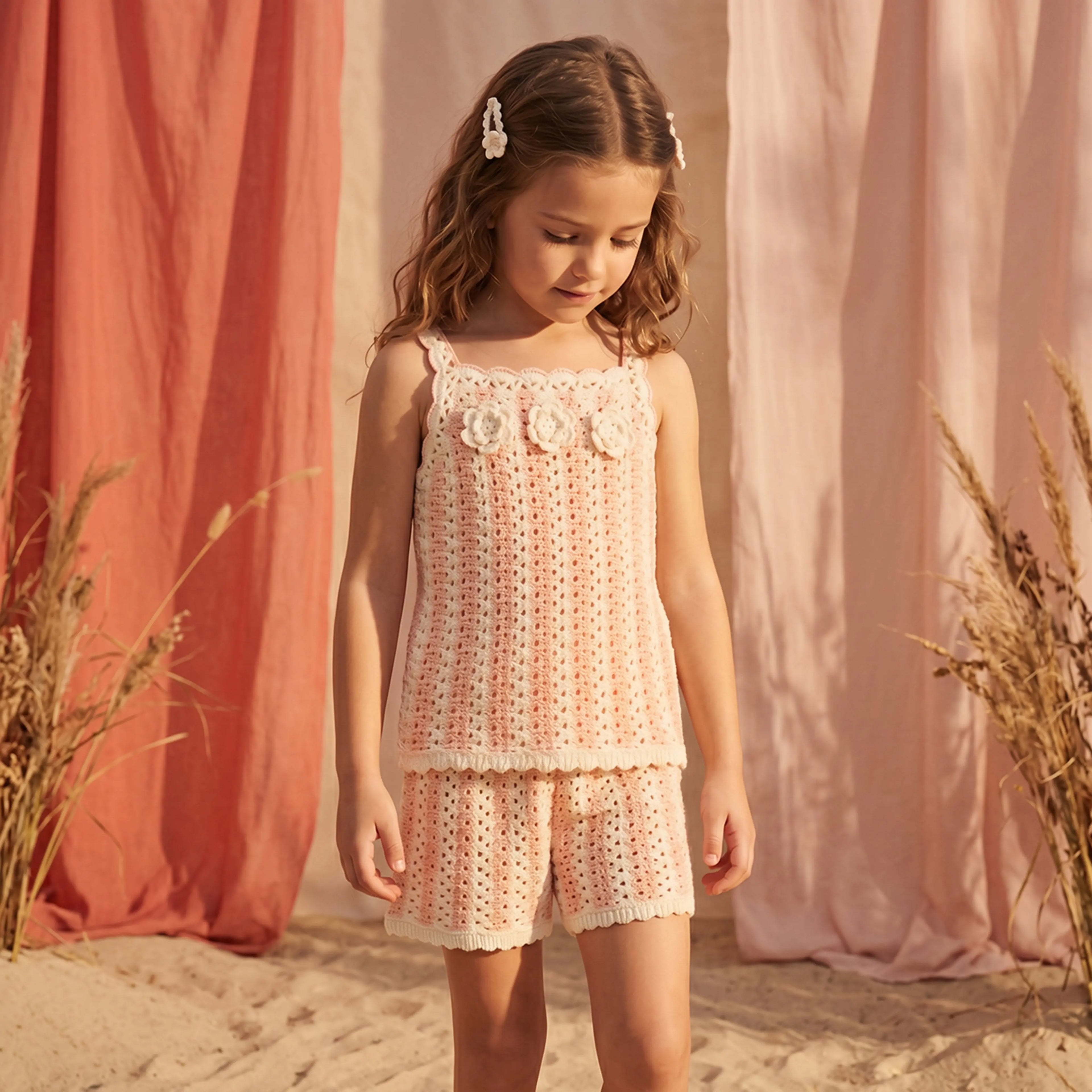 Larya Knit Top &amp; Mekylane Pink Striped Shorts Set for Girls LOUISE MISHA