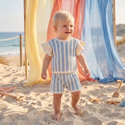 Lyse Knit Top &amp; Mekylane Blue Striped Shorts Set for Girls LOUISE MISHA
