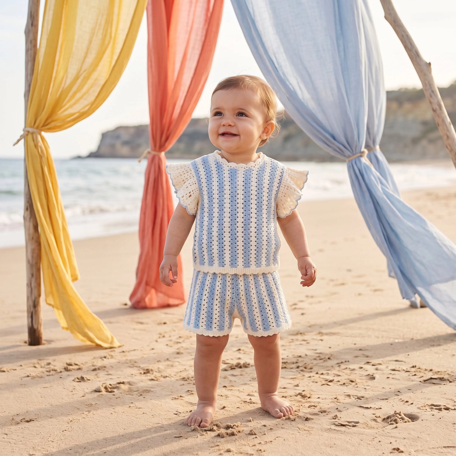Lyse Knit Top &amp; Mekylane Blue Striped Shorts Set for Girls LOUISE MISHA