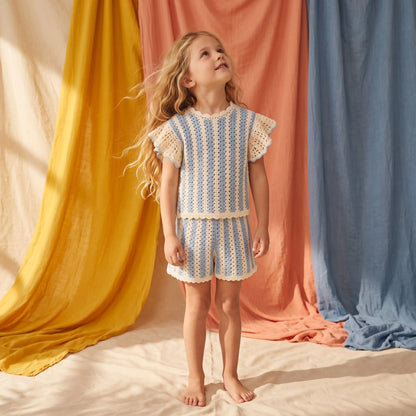 Lyse Knit Top &amp; Mekylane Blue Striped Shorts Set for Girls LOUISE MISHA