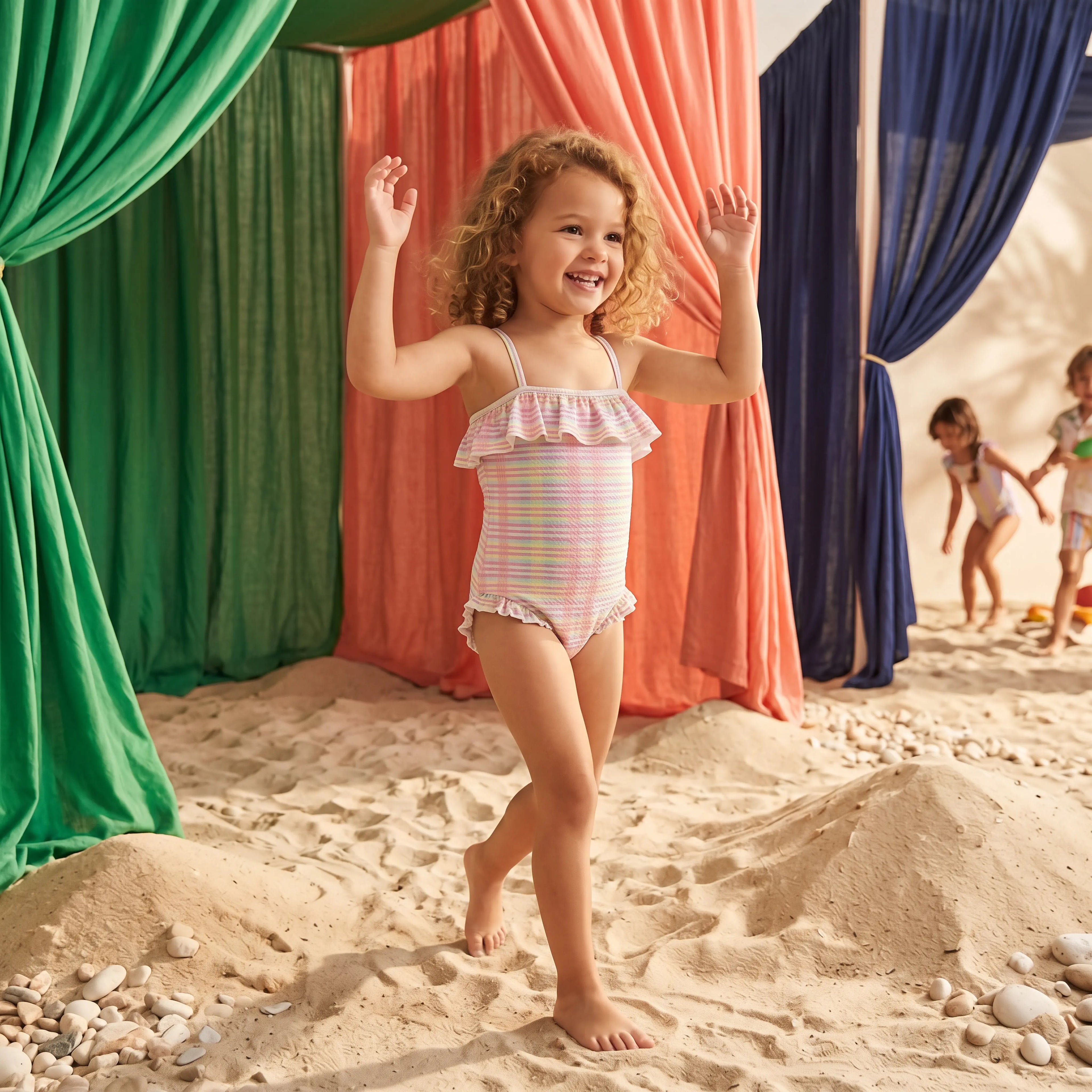 Jovana Pink Island Checks One-Piece Swimsuit for Girls LOUISE MISHA