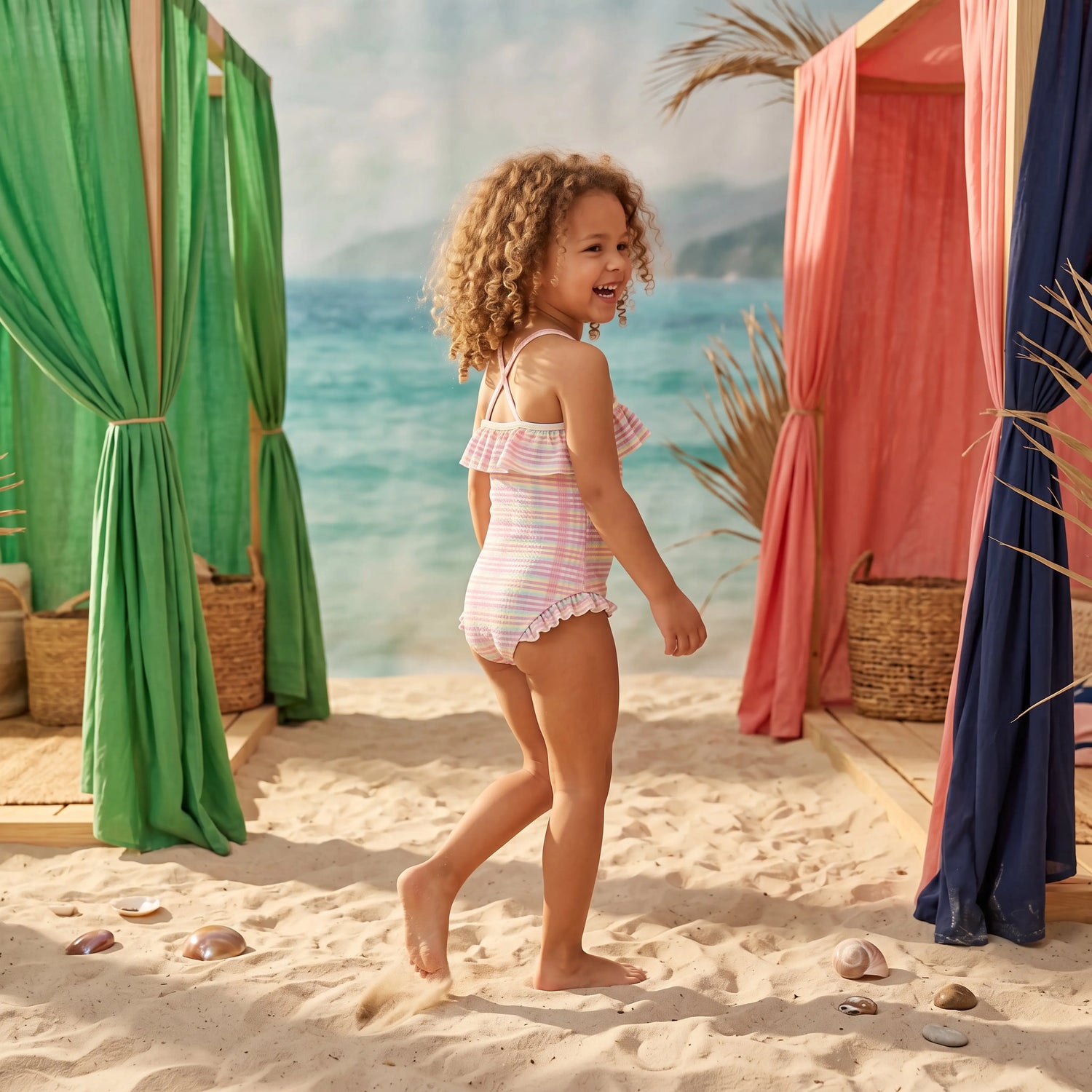 Jovana Pink Island Checks One-Piece Swimsuit for Girls LOUISE MISHA