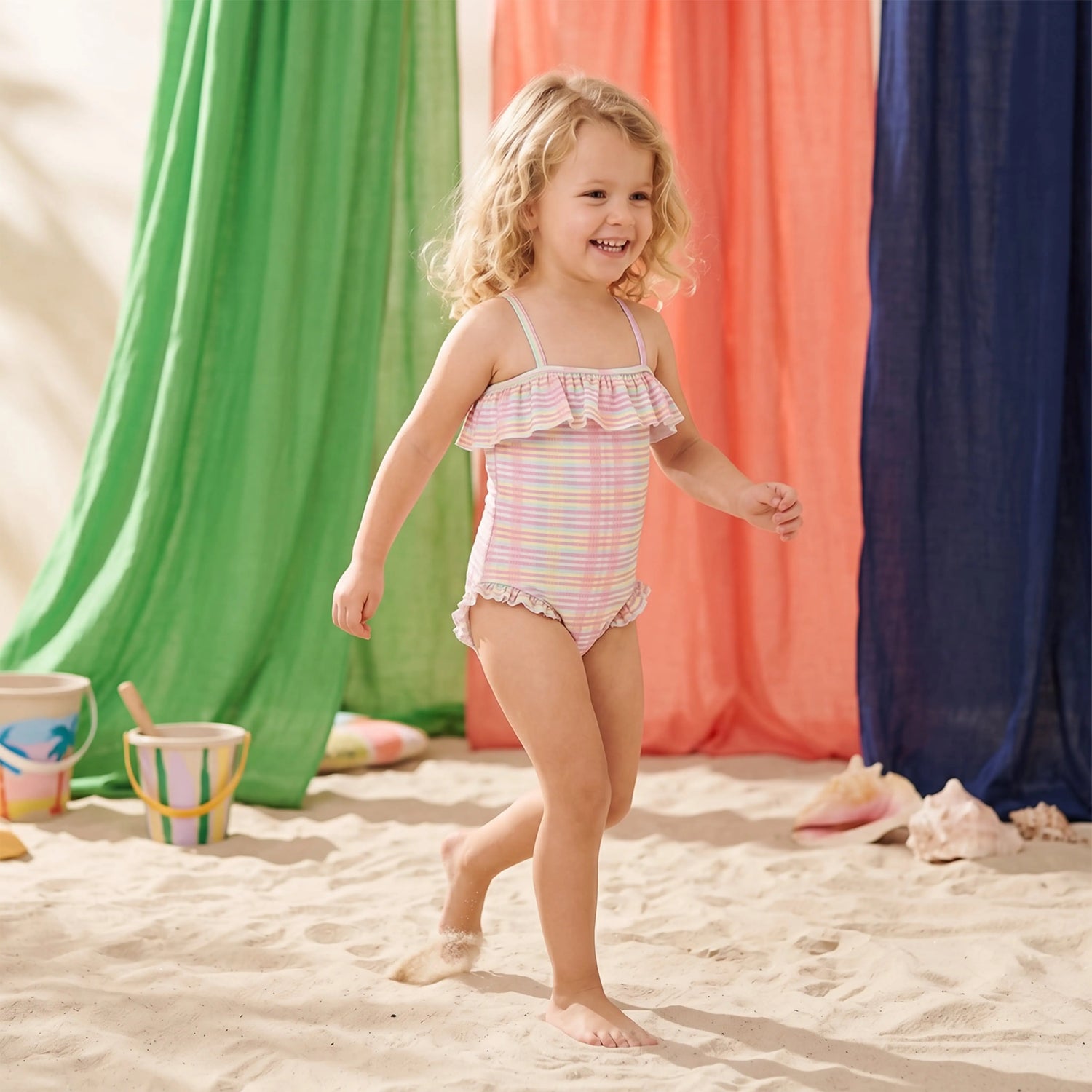 Jovana Pink Island Checks One-Piece Swimsuit for Girls LOUISE MISHA