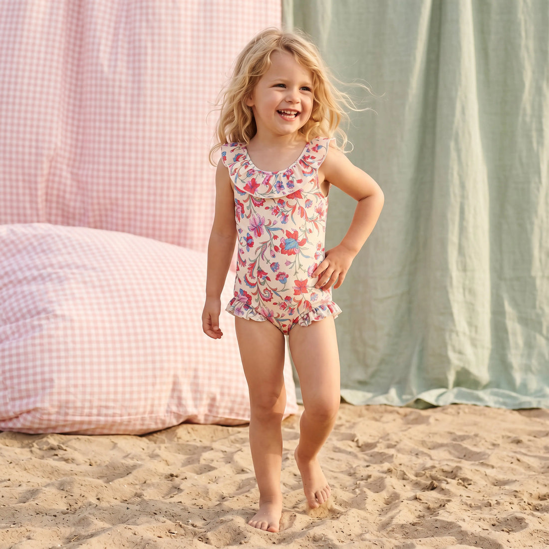 Andrea Cream Floral Haven One-Piece Swimsuit for Girls LOUISE MISHA